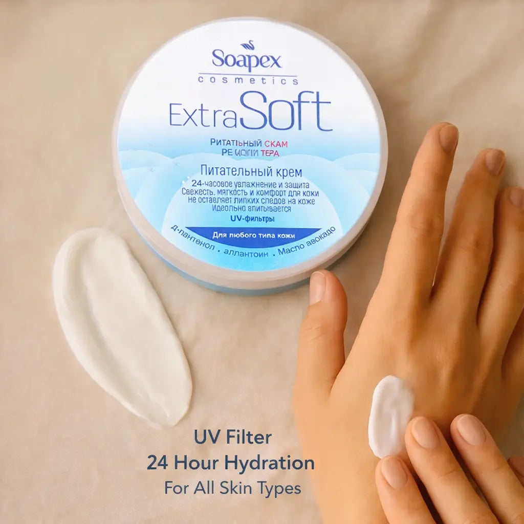 Soapex Extra Soft Cream 220ml – UV Filter, 24-Hour Hydration & Non-Greasy Care