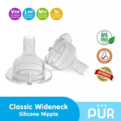 PUR Silicone Wide Neck Nipple (2pc-M) (Medium Flow) – (3256)