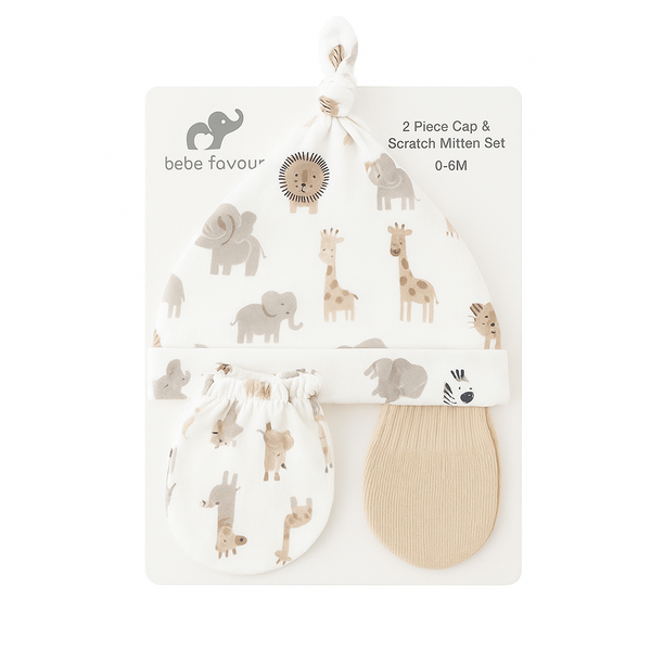 bebe favour Cap & Mittens Set 0-6 months