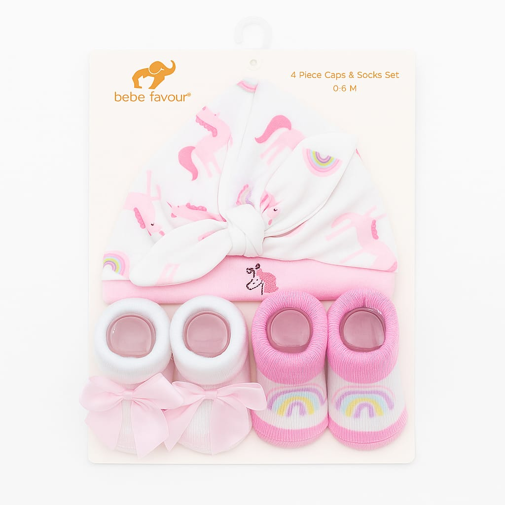 Bebe Favour Baby Caps & Socks Set 4pcs