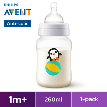 Avent Anti-Colic Feeding Bottle, 1m+, 260ml/9oz, Penguin, SCF821/13